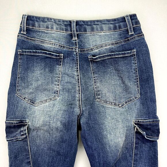 Refuge‎ Elastic Leg Denim Jeans Women's Size M Blue Mid Rise Cargo Pocket - Picture 8 of 11